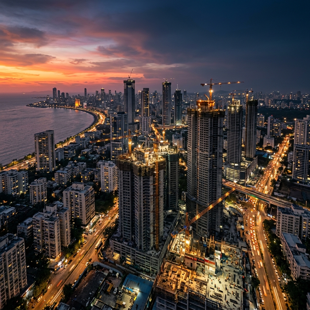 Modern construction cityscape at dusk